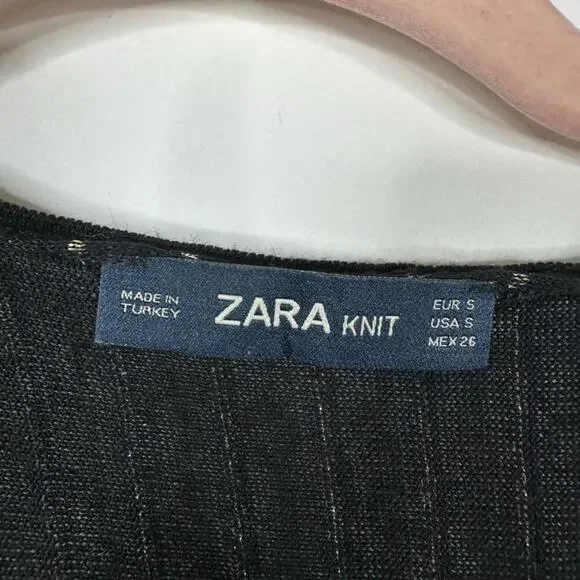 2/$30 ZARA Knit Gold Metallic Striped Fit and Flare Skimmer Dress Black #A0669 - Picture 6 of 9